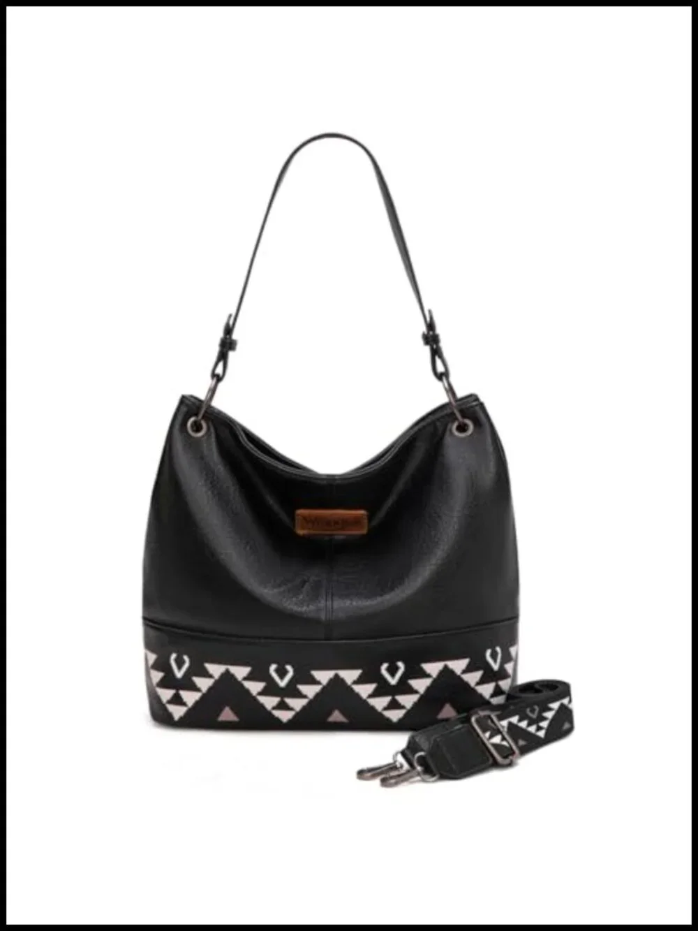 Hobo Bag with Aztec Design Faux Leather Shoulder Purse Crossbody